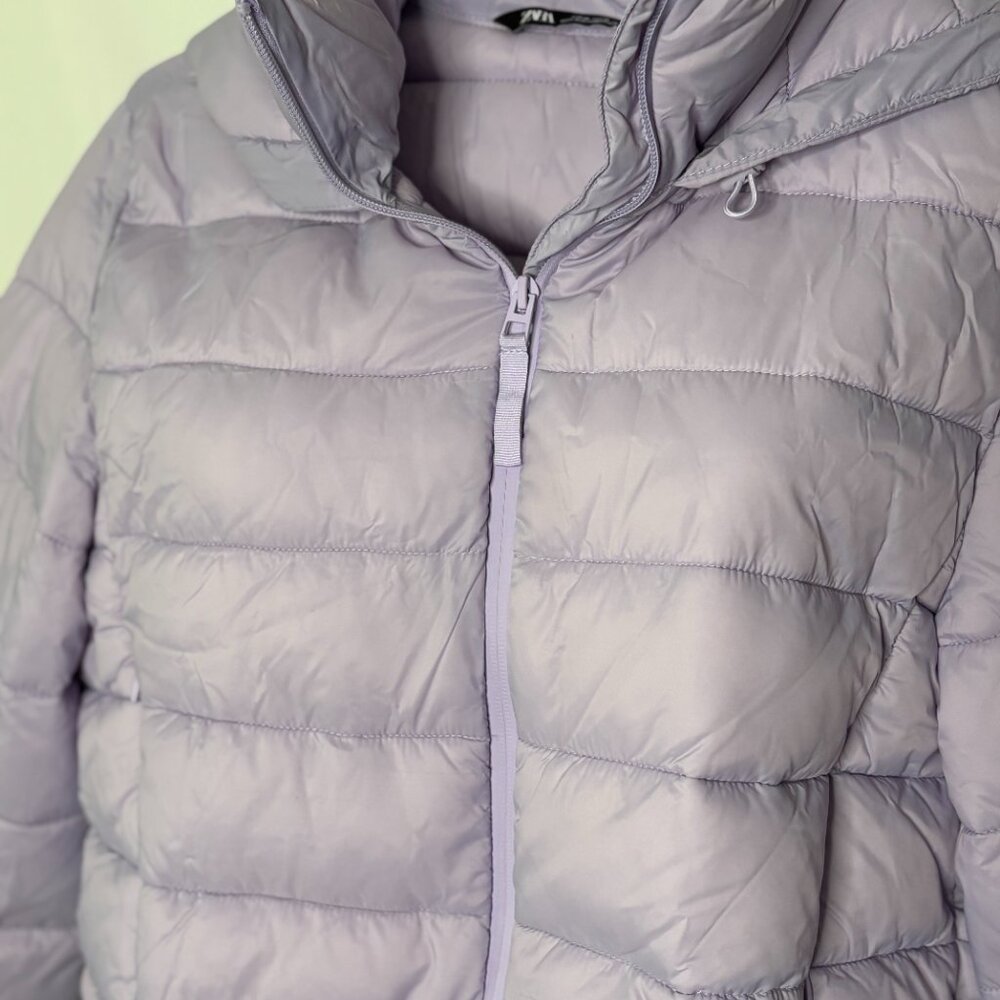 Zara‎ Cropped Hooded Quilted Puffer Jacket Women's Size XL Purple Lavender Lilac - Picture 2 of 6